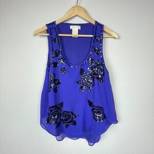 MM Couture by Miss Me Sequin Floral Tank Top Size S – Blue Hi-Lo Fairy Whimsical